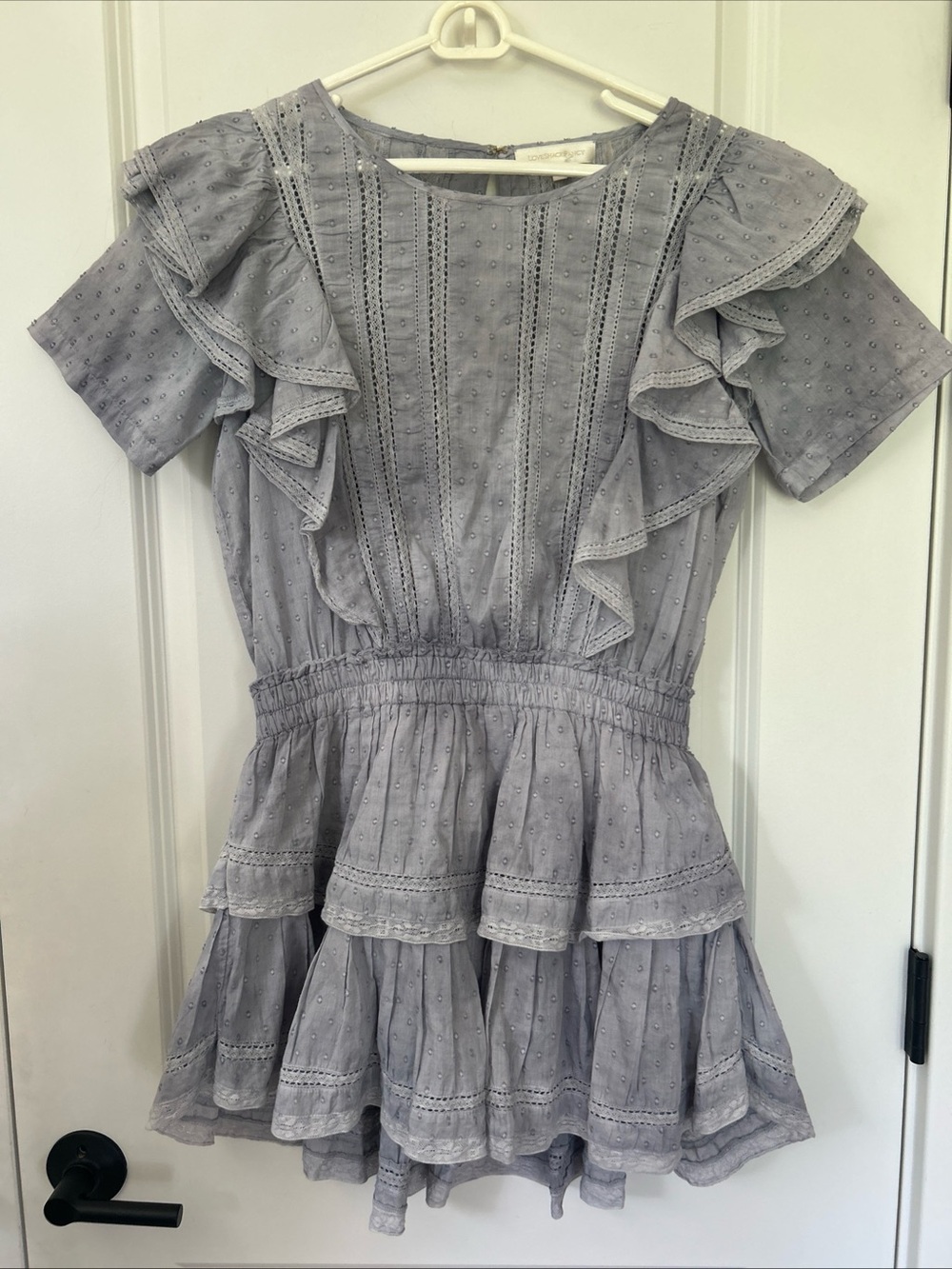 Loveshackfancy size M Natasha Ruffled Mini Dress Gray Marble  LOVE SHACK FANCY
